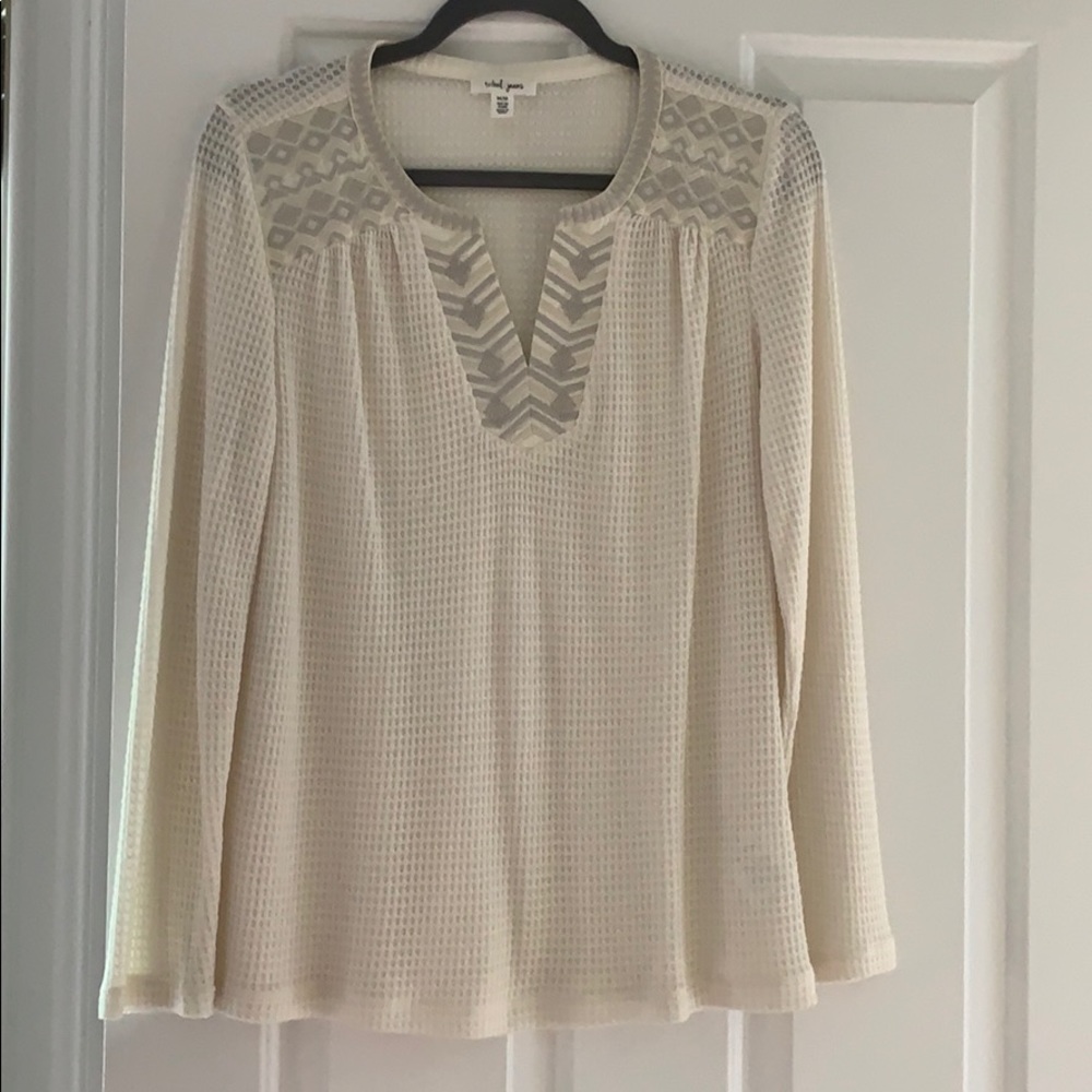 Waffle knit long sleeve top